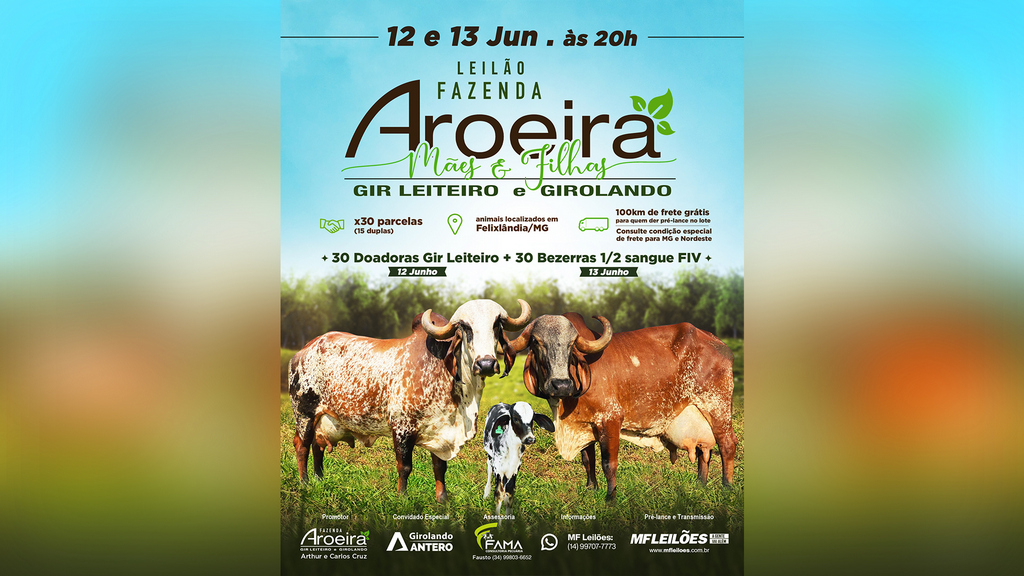 Fazenda Aroeira realiza Leilão Mães e Filhas com oferta de animais das raças Gir e Girolando