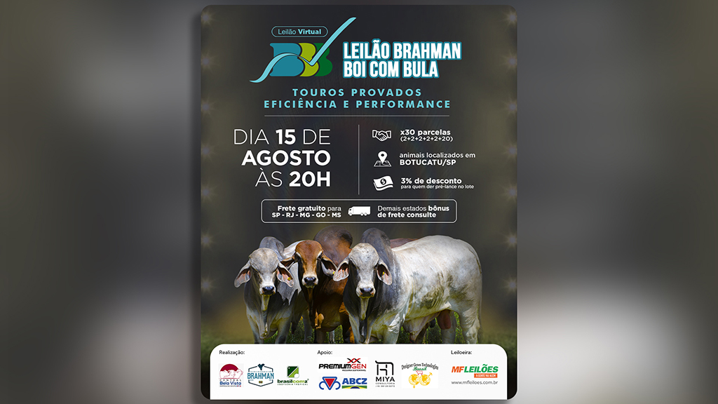 Leilão Virtual Brahman Boi com Bula terá touros provados em eficiência e performance